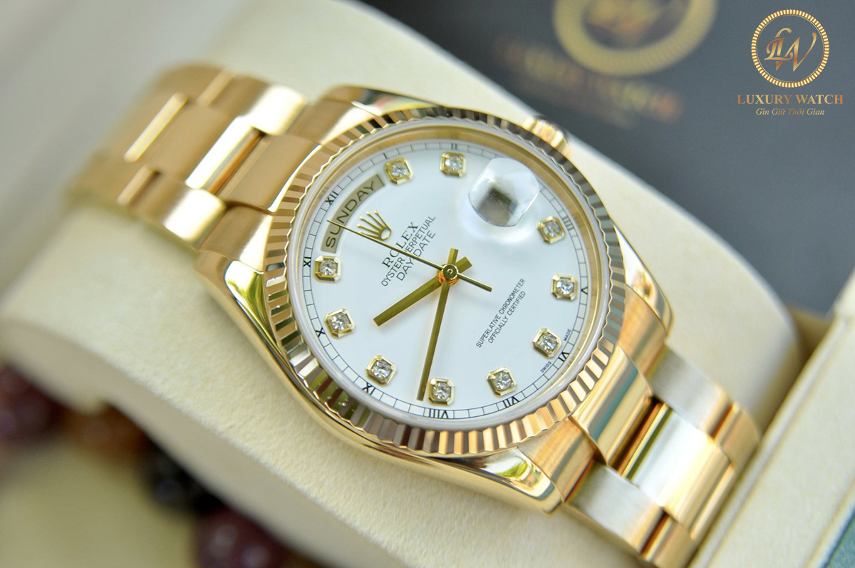 dong ho rolex day date 118238 oyster perpetual vang duc 18k mat trang size 36mm 2